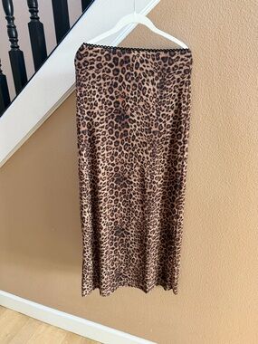 Altar'd State Leopard Print Midi Skirt in Brown and Black